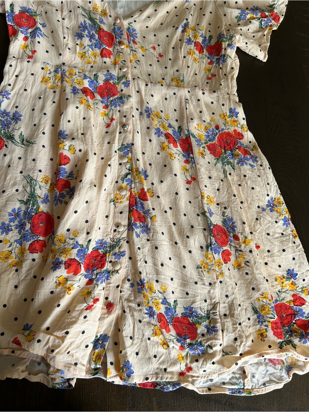 Sezane Lilly dress in poppy print floral mini dress button down short sleeve - Picture 13 of 16